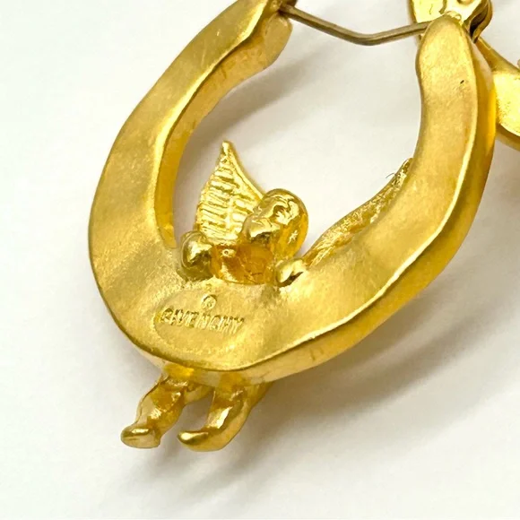 Givenchy Vintage Brushed Gold Cherub Earrings - Picture 6 of 6